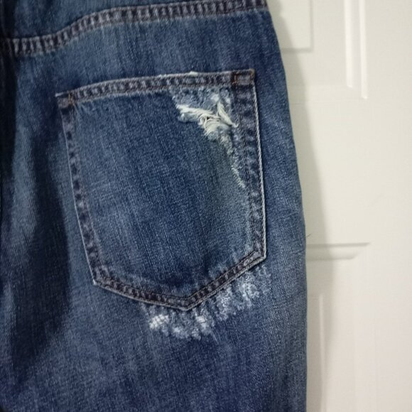 SISLE Jeans Distressed Patched Knee Hole Women's 30W Dark Wash Cuffed Skinny - Picture 8 of 14